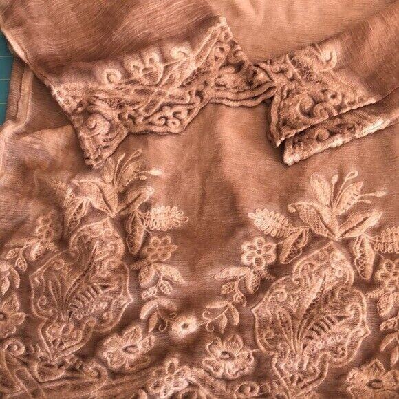 Soft Surroundings Women's Tawny Brown Crinkle Silk Tunic Top M embroider 2 pc - Picture 8 of 8